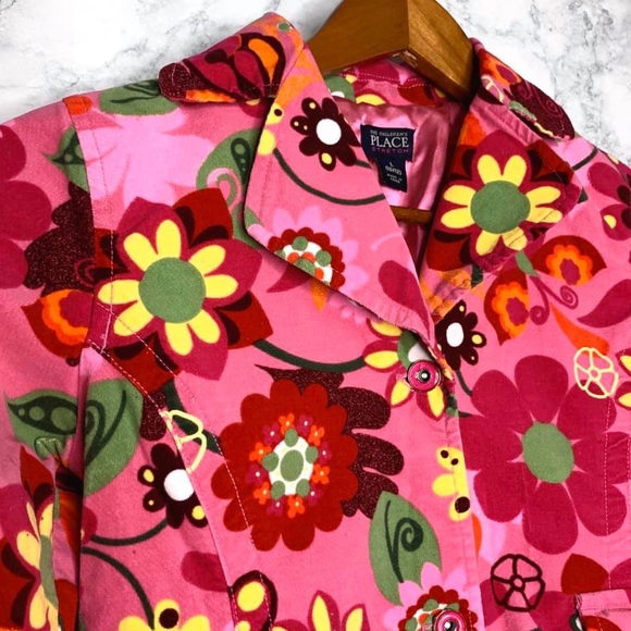 Children’s Place Girls Pink Floral Y2K Button Up Jacket Size L 10/12 - Picture 4 of 8